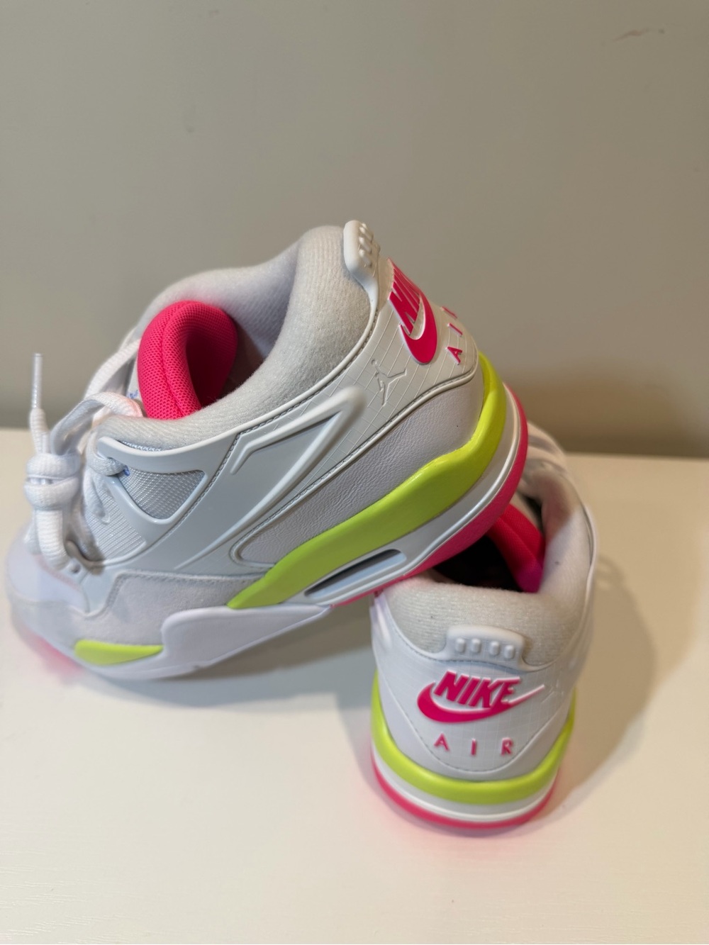 Nike Air Jordan 4 RM White/Hyper Pink and Neon Yellow Accents 7Y 8.5W